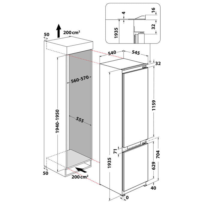 Whirlpool WHKN 3283 B4E Frigorifero combinato da incasso Total No Frost 193 cm Classe E Bianco 37 dB
