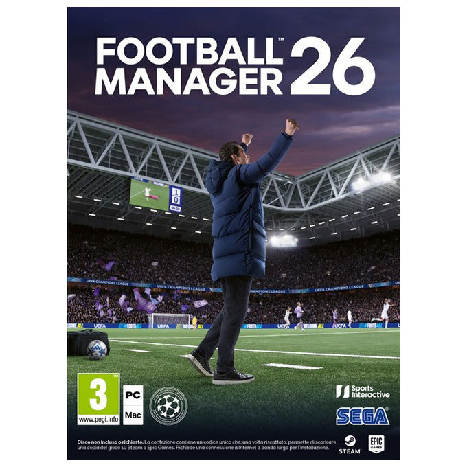 SEGA, Football Manager 2026, Gioco Manageriale Sportivo, Piattaforma PC-MAC, Italiano