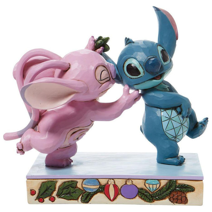 Disney Traditions 6008980 Jim Shore Disney Traditions Statuetta Angel e Stitch Sotto il Vischio Resina 15 cm