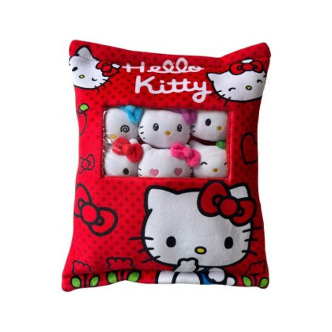 Hello KIT_ty Cuscino Peluche con 6 Mini Peluche 30x38 cm Poliestere