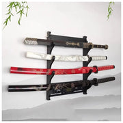 Oggetti Fantastici, Supporto Katana da Parete, Legno Nero, Decorazione Manga-Anime, Made in Italy