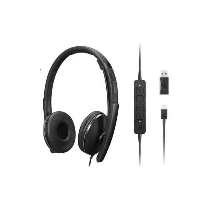 Lenovo, Cuffie On-Ear Cablate USB-C, Nero, Certificate Zoom