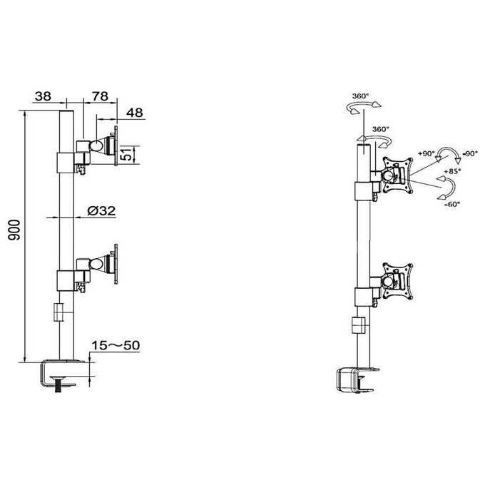Multibrackets, Supporto da Tavolo per Monitor 15-30'', Dual Verticale, Nero