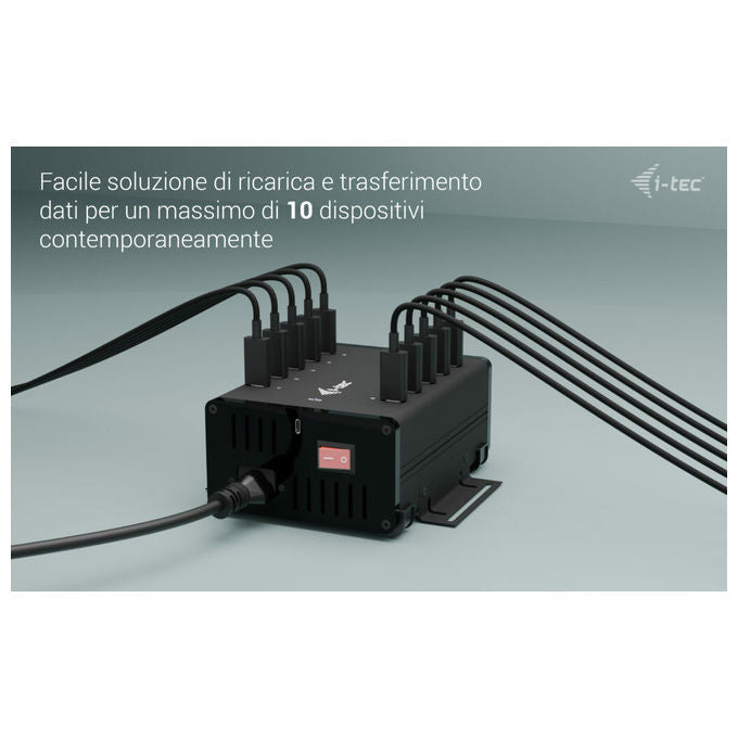 I-tec CACHRGHUB10C Hub USB-C USB-A 10 Porte Ricarica 15W per Porta 5 Gbps Adattatore Integrato 180W colore Nero