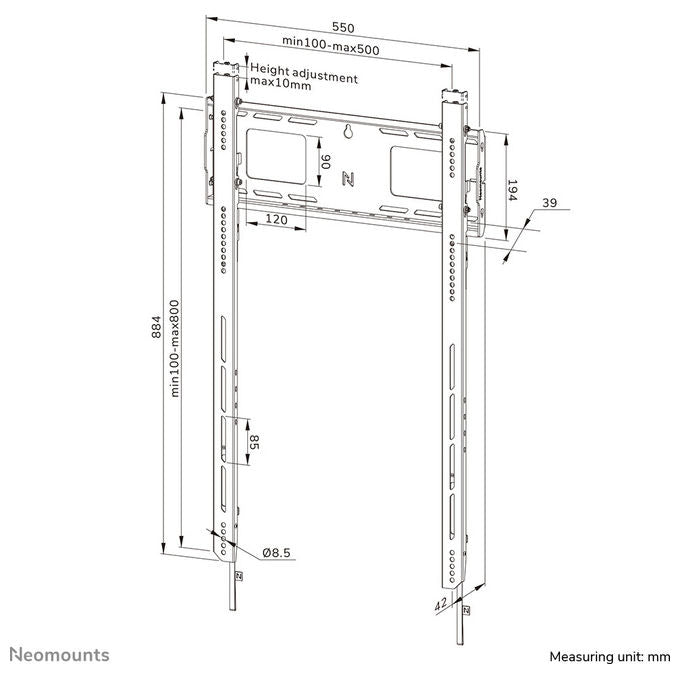 Neomounts Supporto a Parete Tv 50-98 Pollici Fissa Bloccabile Acciaio Nero