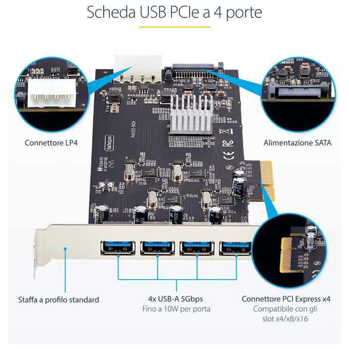 StarTech.com Scheda PCIe USB 4 Porte USB-A USB 3.2 5Gbps Scheda di Espansione