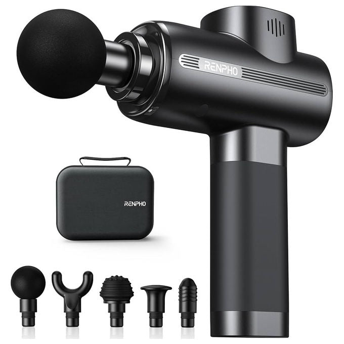 Renpho PEU-R-C003-BK Active Massage Gun Pistola Massaggiatore Muscolare 5 Testine 3200 rpm 40 dB Ricarica USB Type-C colore Nero