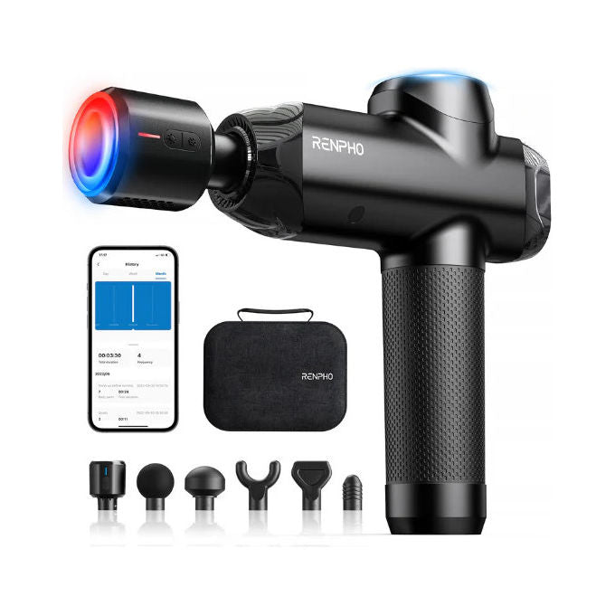 Renpho, Pistola Massaggiante Power+ Thermacool con Funzione Caldo-Freddo, 6 Testine, App Intelligente