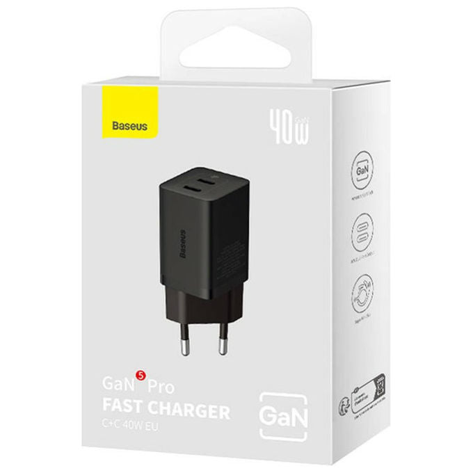 Baseus GaN5 Pro Caricatore USB-C 40W Nero Ricarica Rapida