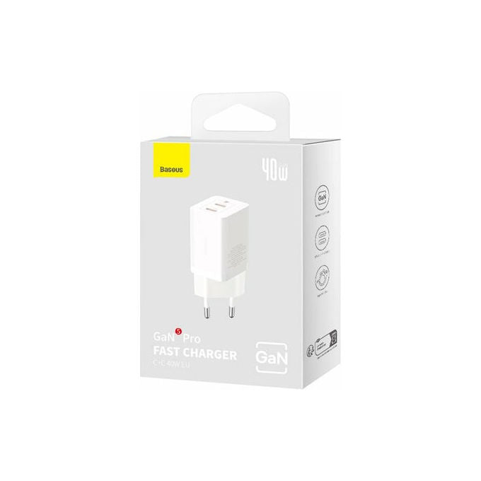 Baseus Caricabatterie GaN5 Pro 40W 2 Porte USB-C Bianco