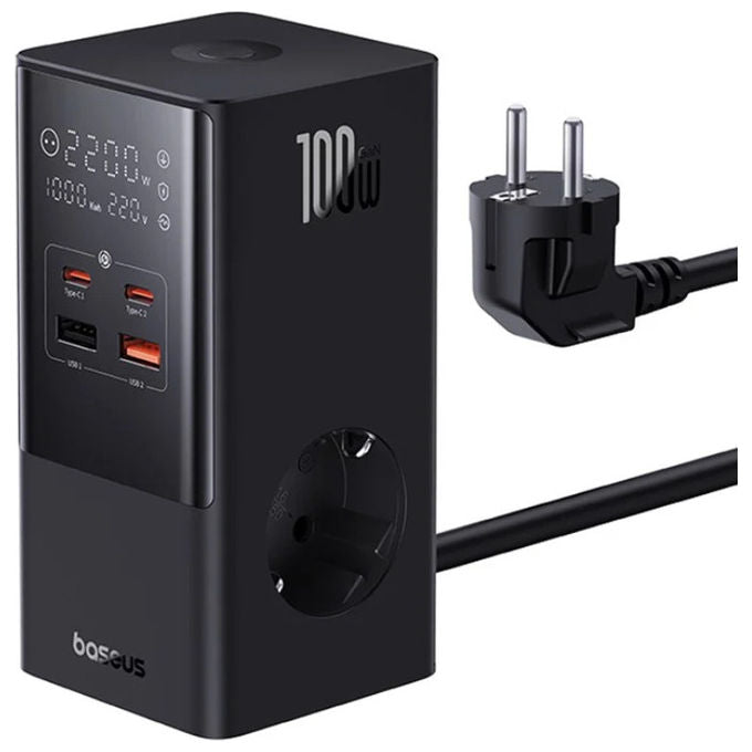 Baseus Multipresa PowerCombo Tower 100W 2 Prese AC 2 USB-C 2 USB-A Nero