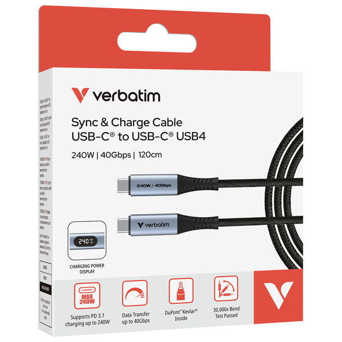Verbatim Cavo USB4 Gen 2x2 1.2 m USB-C 240W Nero