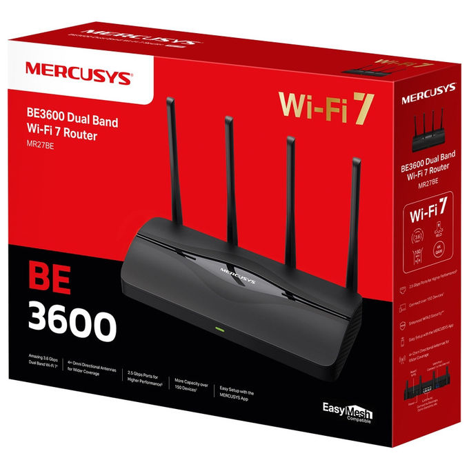 Mercusys Router Wi-Fi 7 Dual Band BE3600 Gigabit Ethernet 2.5 Nero