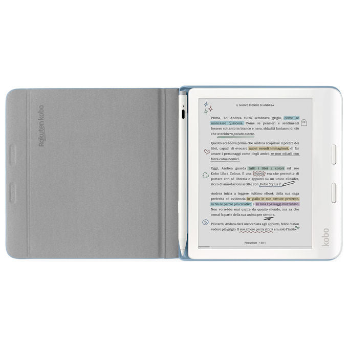 Kobo N428-AC-BL-N-PU Libra Colour Custodia a Libro SleepCover eReader 7'' Alloggio Stylus Sleep Wake colore Blu Crepuscolo