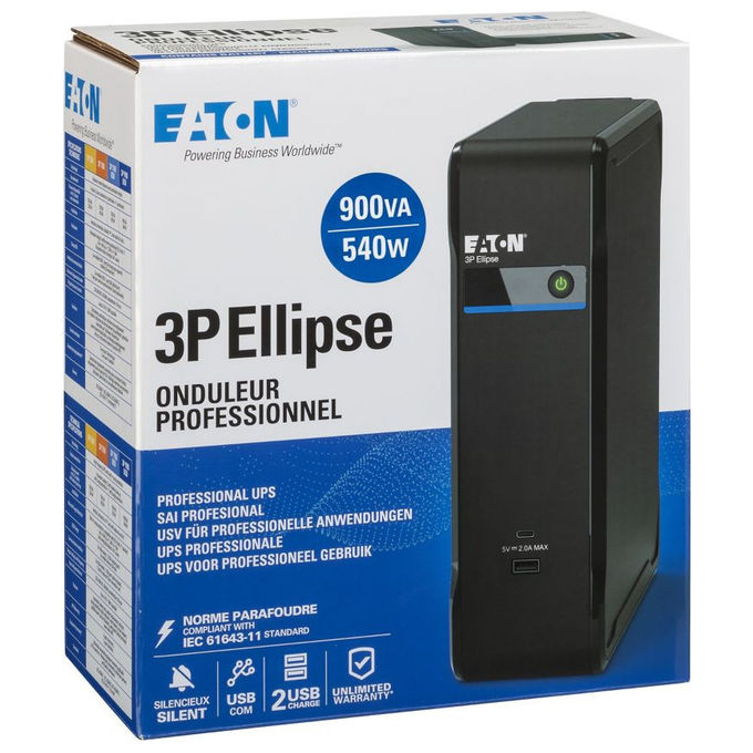 Eaton, Gruppo di Continuita' UPS, Standby Offline, 0.9 kVA, 540 W, 4 Prese AC