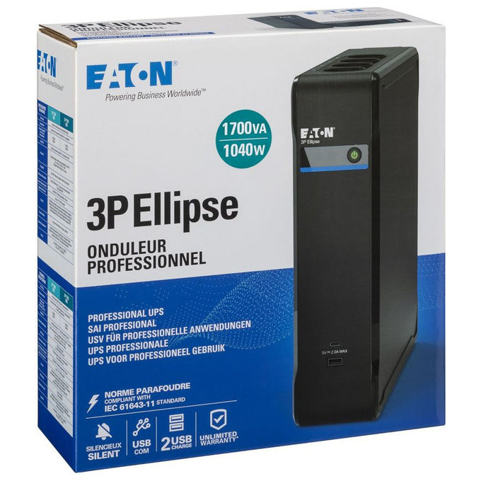 Eaton, Gruppo di Continuita', UPS Standby, 1.7 kVA, 1040 W, 8 Prese AC, Nero
