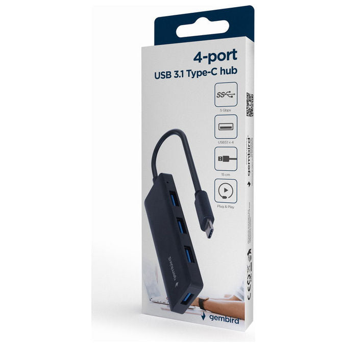 Gembird Docking Station USB 3.2 Gen 1 Type-C 4 Porte Nero