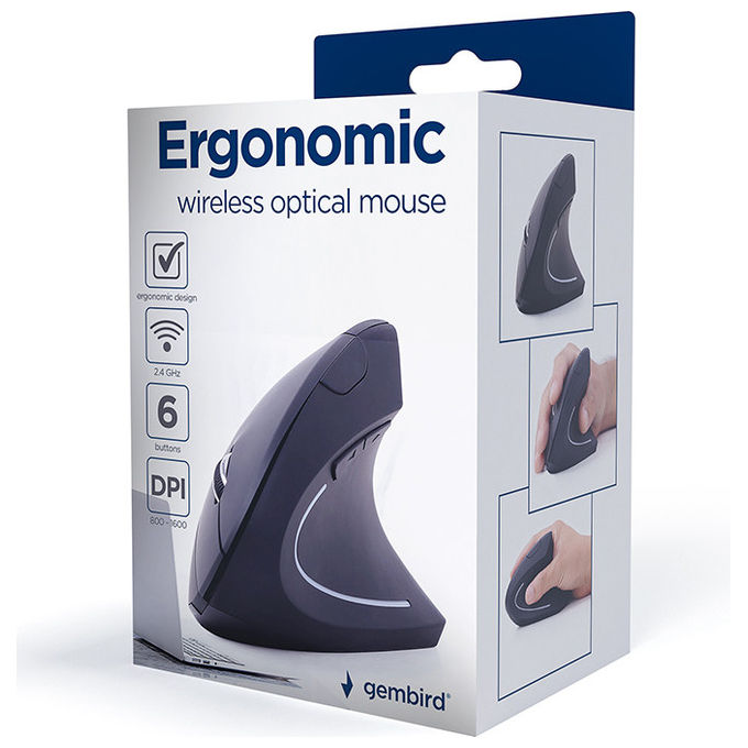 Gembird Mouse Verticale Ergonomico Wireless 1600 DPI Nero
