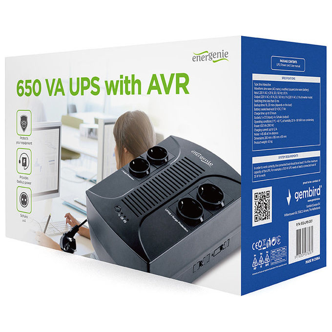 EnerGenie Gruppo di Continuita' UPS 650 VA Linea Interattiva EG-UPS-001