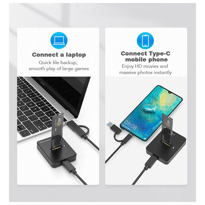 Gembird Docking Station SSD M.2 SATA NVMe USB Type-C Nero