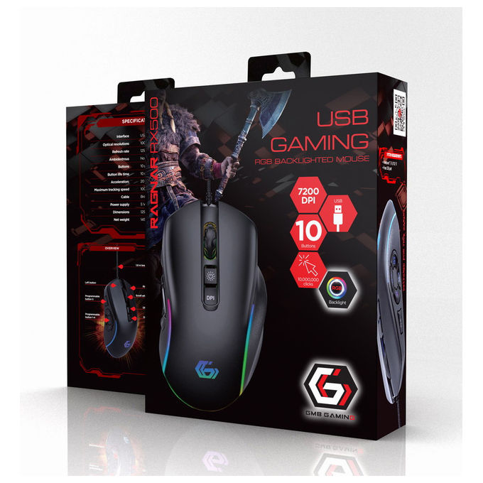 Gembird Mouse Gaming Ragnar RX500 12000 DPI USB Nero
