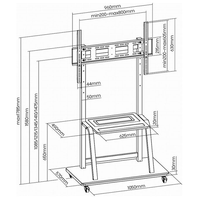 Gembird TVS-100F-01 Supporto TV da Pavimento Mobile 37'' 100'' VESA 800x600 150 Kg 4 Ruote colore Nero