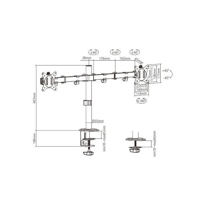 Gembird, Supporto a Parete per TV, 32'', Scrivania, Nero