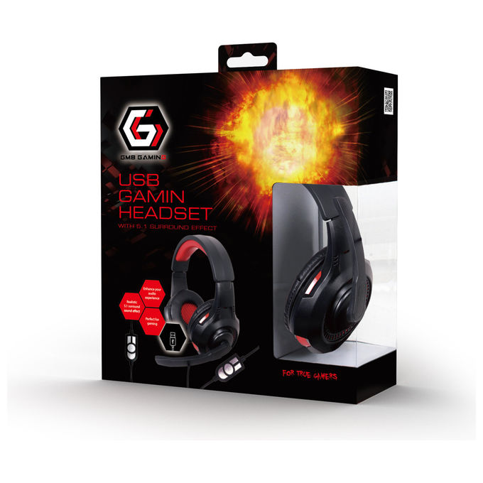 Gembird, Cuffie Gaming Cablate, 5.1 Surround, Nero e Rosso