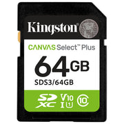 Kingston Technology, Scheda SDXC 64GB, Canvas Select Plus Gen3, 100MB-s, C10 UHS-I U1 V10
