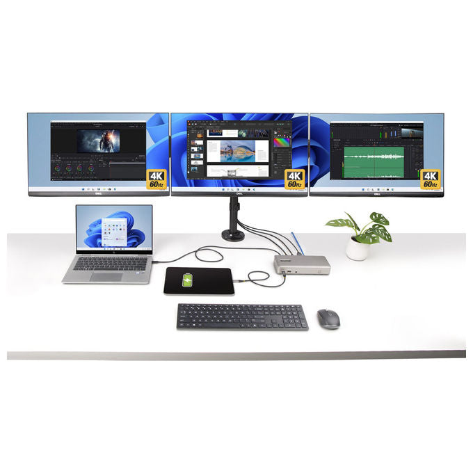 StarTech.com 150UE-USB4DOCKTRIPLE Docking Station USB4 3 Monitor 4K 60Hz HDMI DisplayPort Ethernet 2.5GbE Ricarica 100W colore Grigio