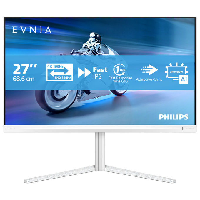 Philips 27M2N5901A Evnia 5000 Monitor Gaming 27'' 4K Ultra HD Fast IPS 320Hz 1ms AMD FreeSync colore Bianco