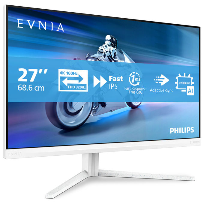Philips 27M2N5901A Evnia 5000 Monitor Gaming 27'' 4K Ultra HD Fast IPS 320Hz 1ms AMD FreeSync colore Bianco
