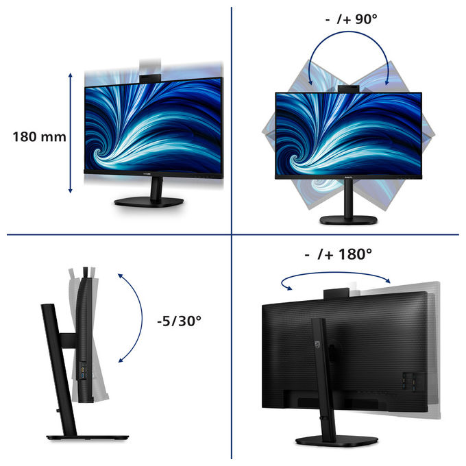 Philips, Monitor PC 32B2U3601H-00, 31.5'' Quad HD, LCD, Nero
