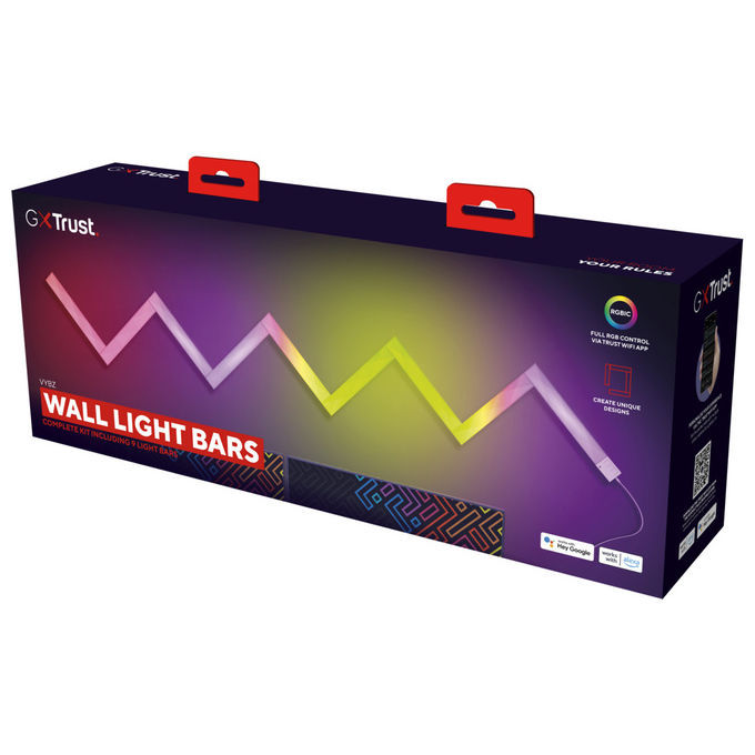 Trust GXT 905 Vybz Barre Luminose LED RGBIC Dimmerabili Set da 9