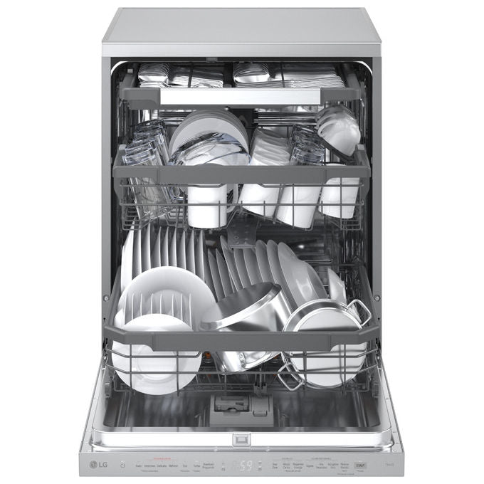 LG DF375HVS Serie 5 Lavastoviglie Libera Installazione 14 coperti Classe A QuadWash TrueSteam Auto-Apertura Wi-Fi 43dB (85x60x60 cm) colore Grigio