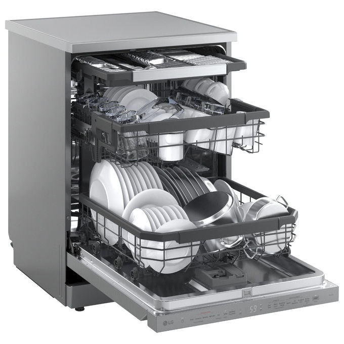 LG DF375HVS Serie 5 Lavastoviglie Libera Installazione 14 coperti Classe A QuadWash TrueSteam Auto-Apertura Wi-Fi 43dB (85x60x60 cm) colore Grigio