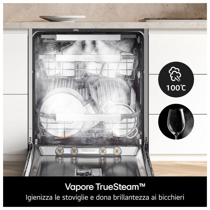 LG DF375HVS Serie 5 Lavastoviglie Libera Installazione 14 coperti Classe A QuadWash TrueSteam Auto-Apertura Wi-Fi 43dB (85x60x60 cm) colore Grigio