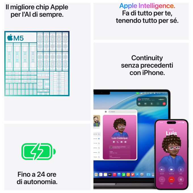 Apple, MacBook Pro 14'', Chip M5 10-core CPU e GPU, 24GB, SSD 1TB, Argento