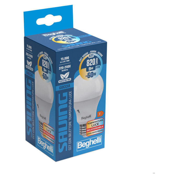 Beghelli Lampadina LED Goccia 9W E27 Temperatura Variabile