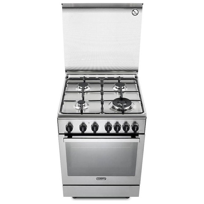 De'Longhi PGVX 64 LSG Cucina a Gas 4 Fuochi Forno a Gas 70 L Grill Elettrico Classe A (89x60x60 cm) colore Inox