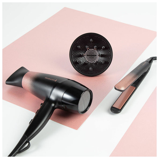 Remington D5305 Rose Shimmer Asciugacapelli 2200 W Ionico 3 temperature 2 velocita' concentratore diffusore inclusi colore Nero Rosa