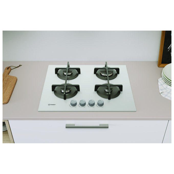 Indesit ING61T-WH1 Piano cottura a gas 60 cm 4 fuochi vetro griglie in ghisa accensione elettronica colore Bianco