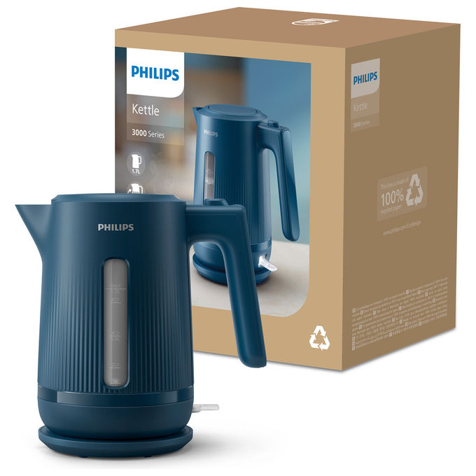 Philips, Bollitore Elettrico, 1.7L, 2200W, Blu, Serie 3000 HD9411-70