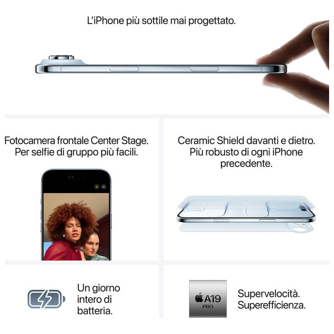 Apple MG2W4QL-A iPhone Air Smartphone 6.5'' OLED A19 Pro 1TB 5G Wi-Fi 7 IP68 colore Nero Siderale