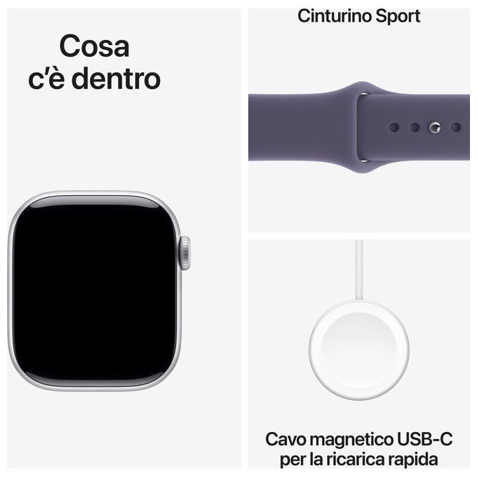 Apple Watch Series 11 42mm GPS Cassa Alluminio Argento Sport Band Viola Nebbia M-L