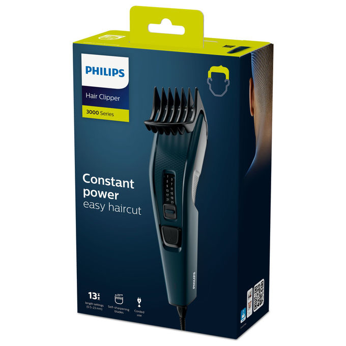 Philips, Regolacapelli Serie 3000, Lame Acciaio Inossidabile, Nero e Verde