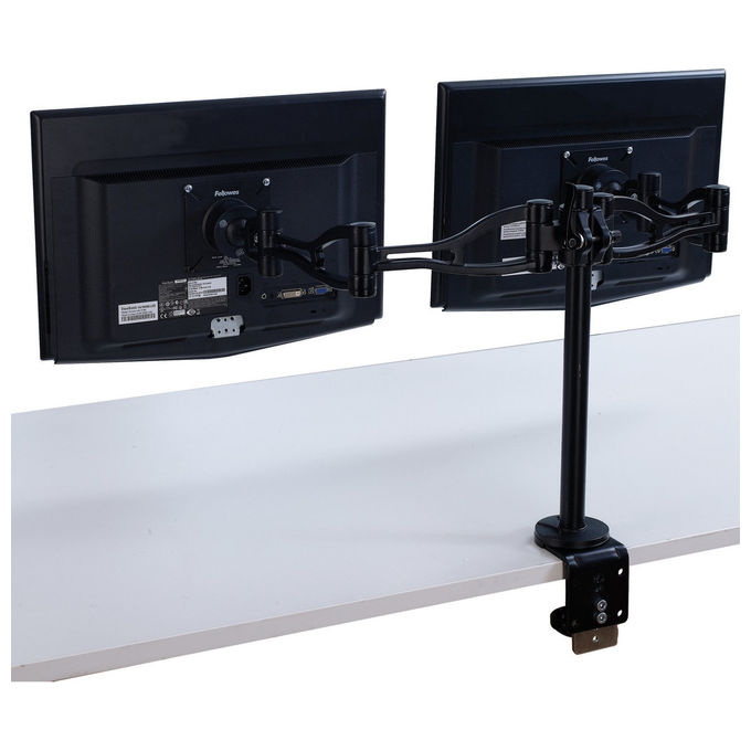 Fellowes Braccio Doppio Monitor con Barra Nero Supporto VESA 75x75 100x100 Acciaio