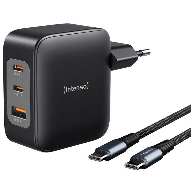 Intenso, Caricabatterie USB-C GaN, 100W, Nero, con Cavo