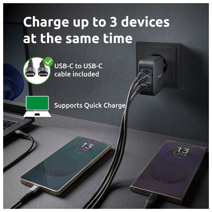 Intenso, Caricabatterie USB-C GaN, 100W, Nero, con Cavo