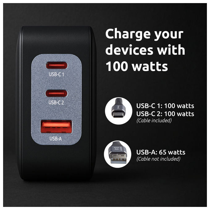 Intenso, Caricabatterie USB-C GaN, 100W, Nero, con Cavo